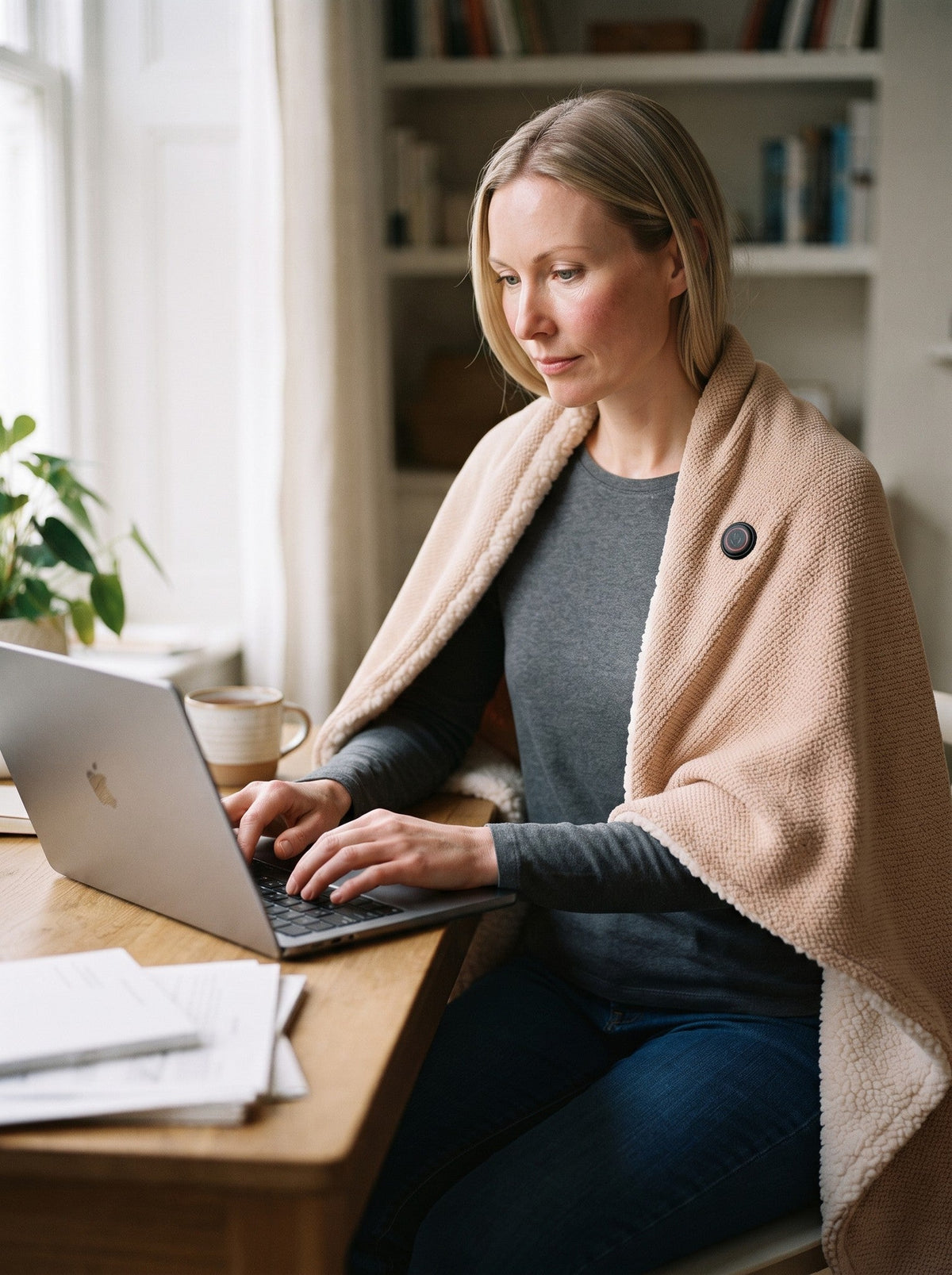 USB Heated Wearable Blanket – Apricot – lifestyle