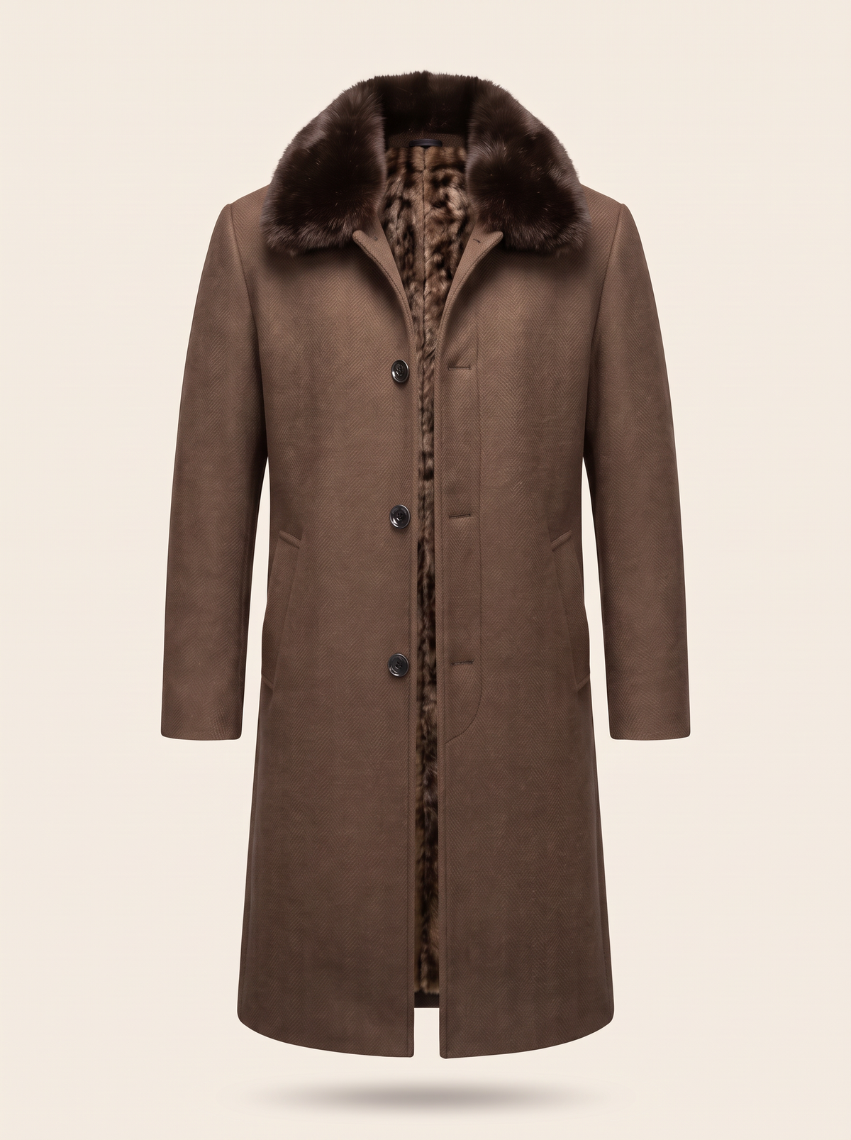 Men's Winter Coat with Faux Fur Collar – Coffee – front view on plain background
