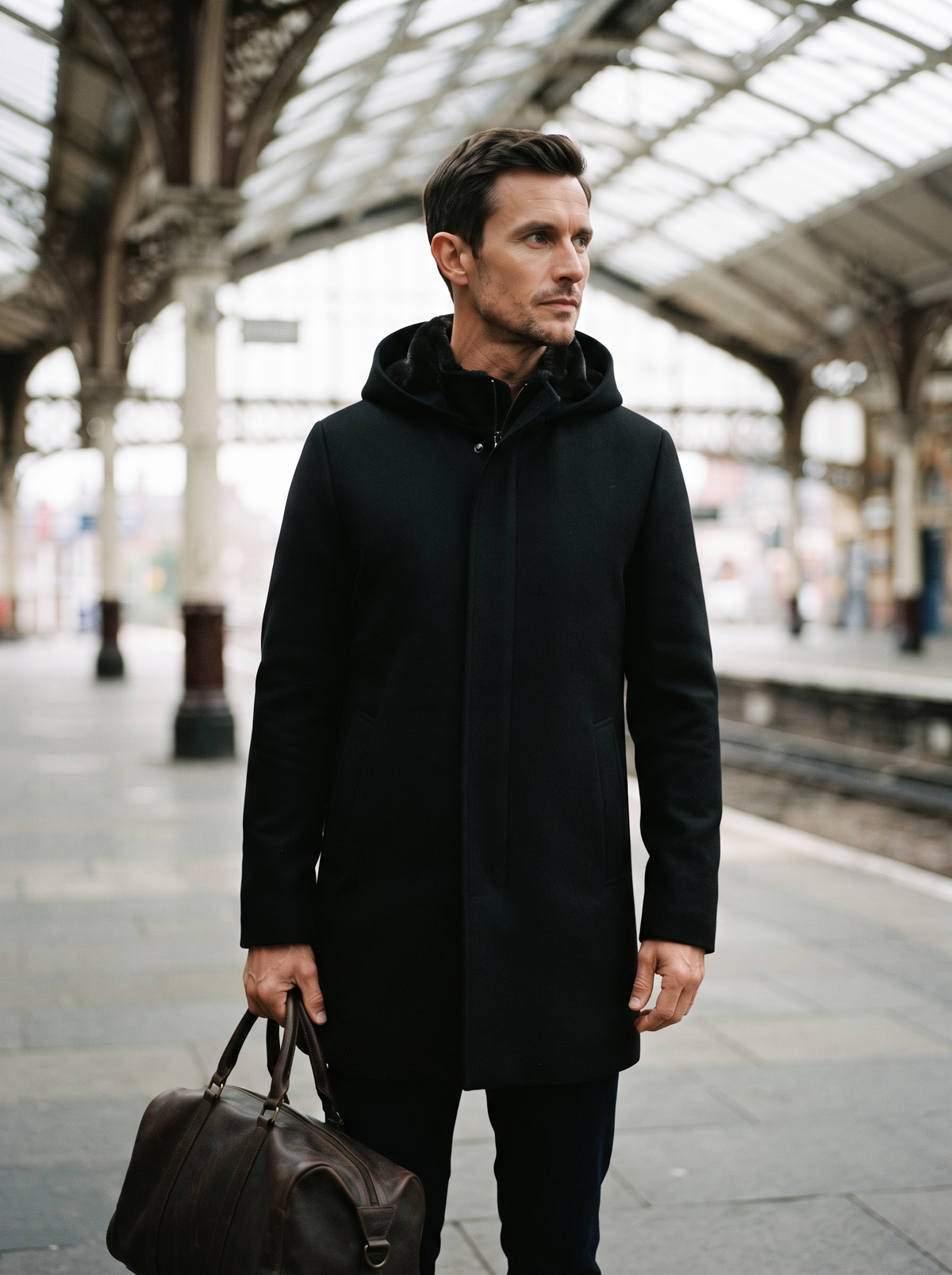 Hooded Zip Wool-Look Coat – Black – station