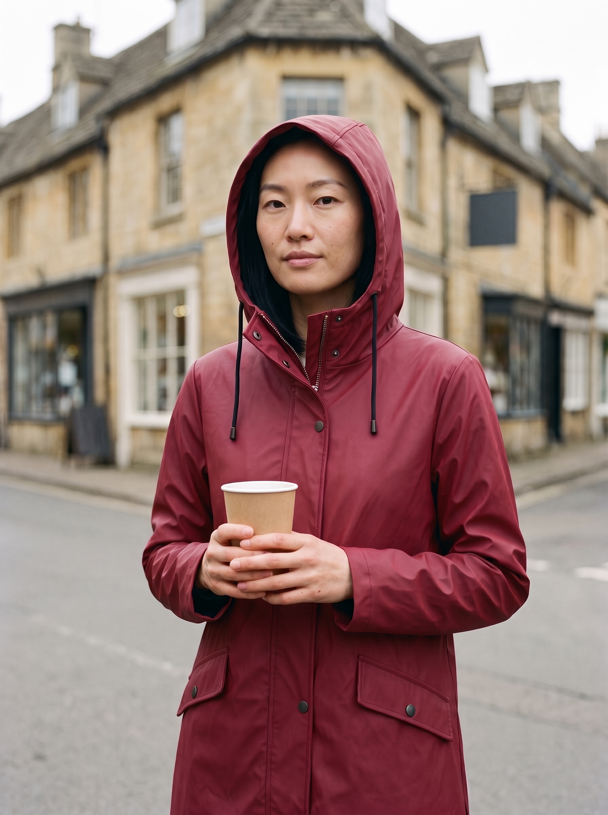 Longline Hooded Coat – Red – town street
