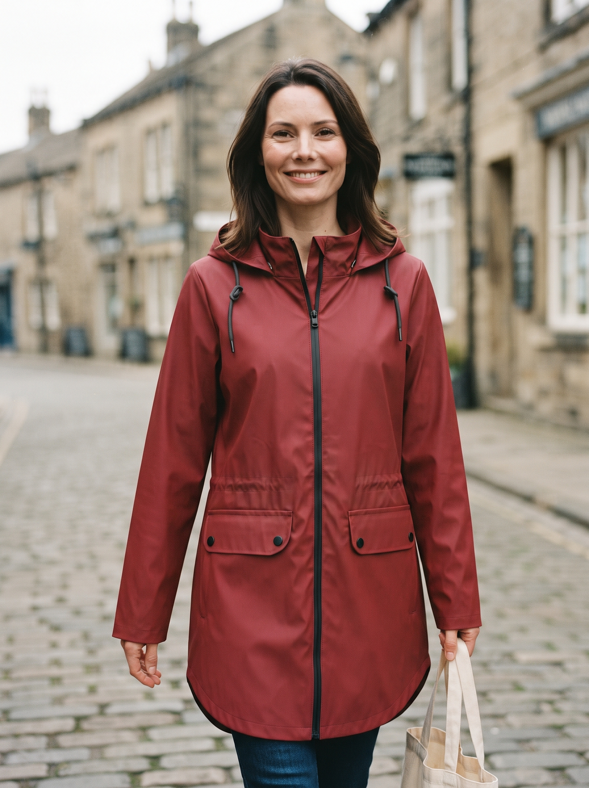 Longline Hooded Jacket – Red – town walk