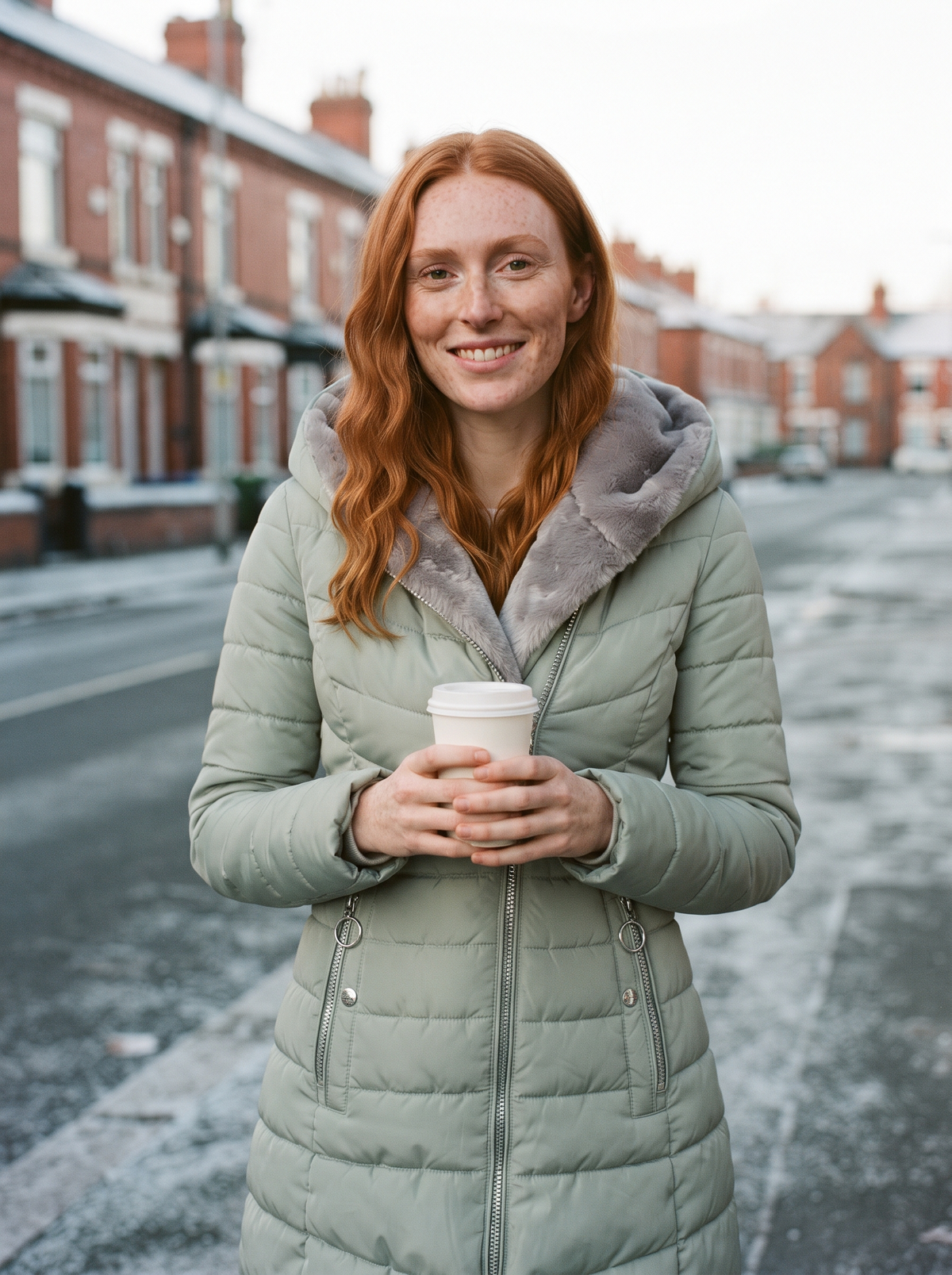 Quilted Puffer Coat with Oversized Hood – Light Green – street