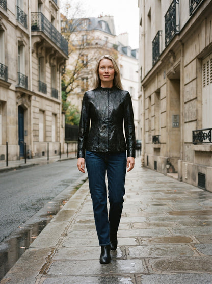 Women's Fitted Leather-Look Jacket – Black – lifestyle