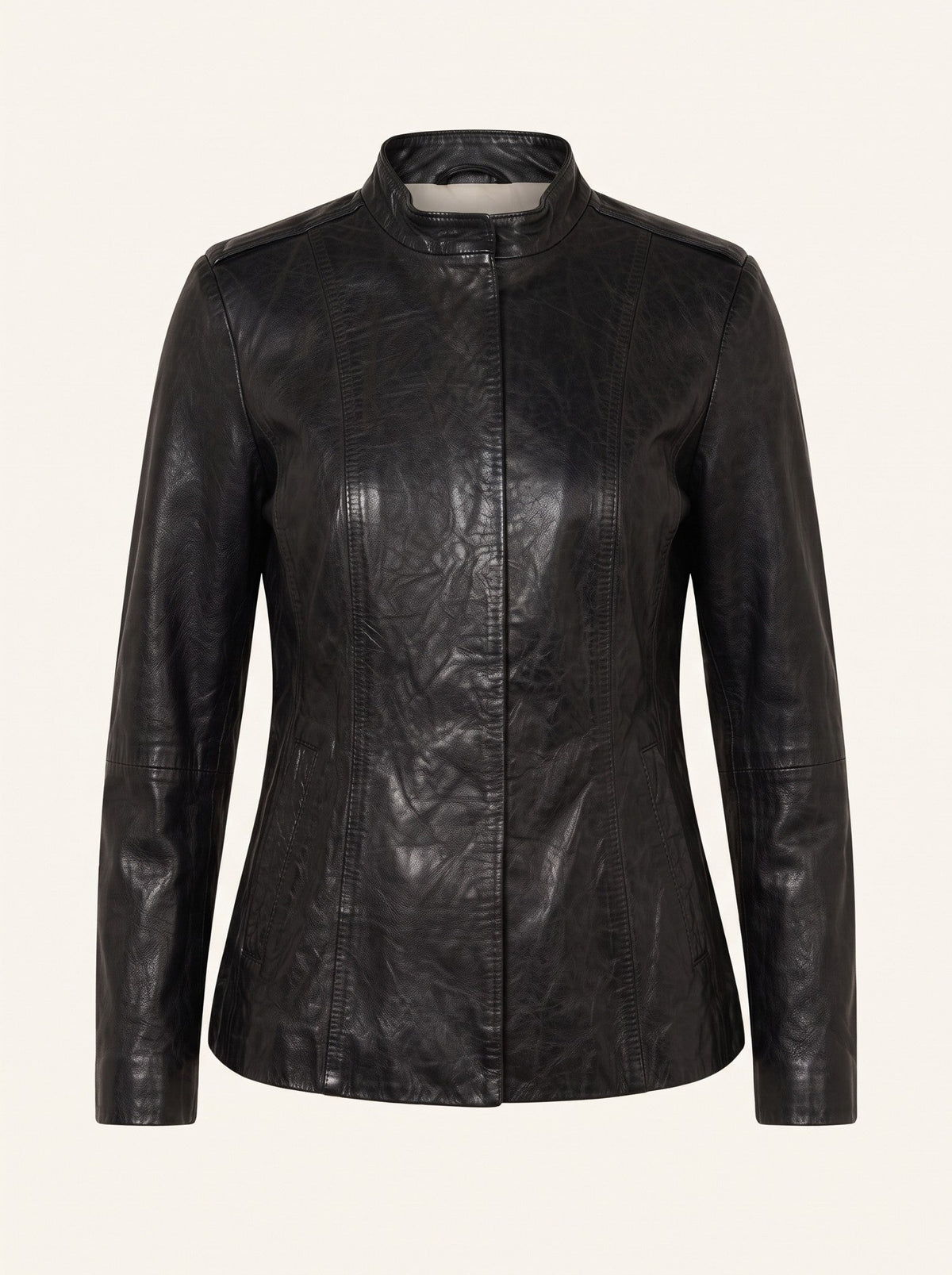 Women's Fitted Leather-Look Jacket – Black – packshot