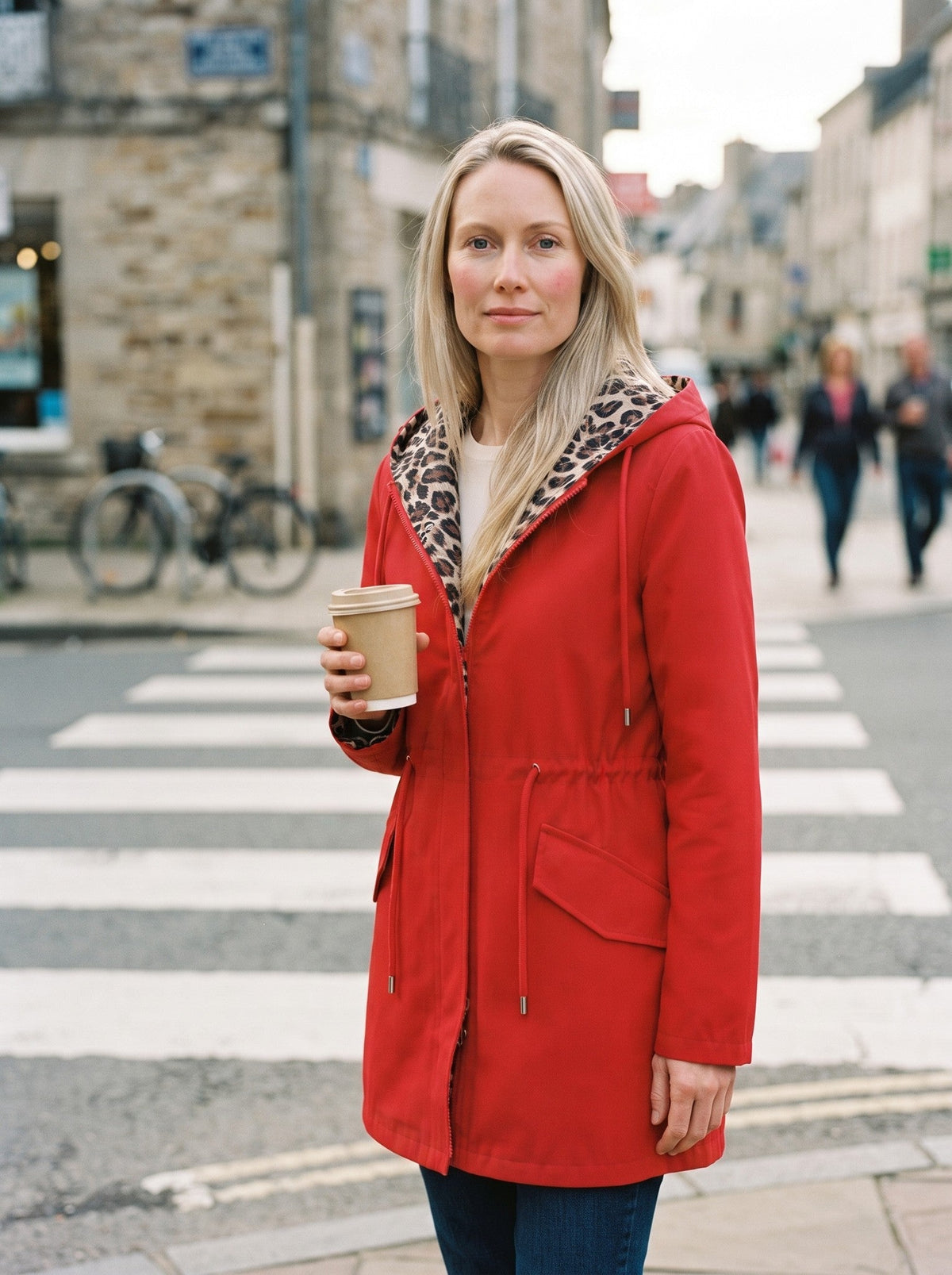 Women's Hooded Jacket with Leopard Print Lining – Red – lifestyle