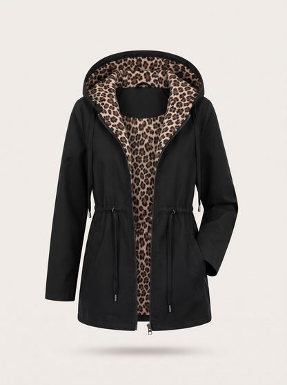 Women's Hooded Jacket with Leopard Print Lining – Black – packshot