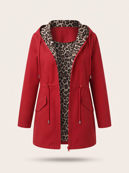 Women's Hooded Jacket with Leopard Print Lining – Red – packshot
