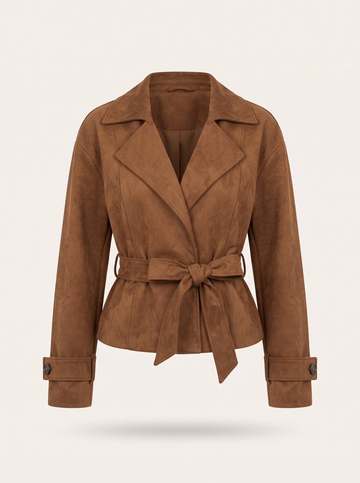 Women's Suede-Effect Belted Jacket – Brown – packshot