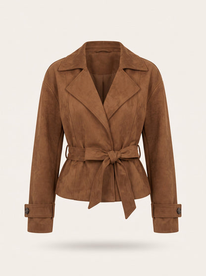 Women's Suede-Effect Belted Jacket – Brown – packshot