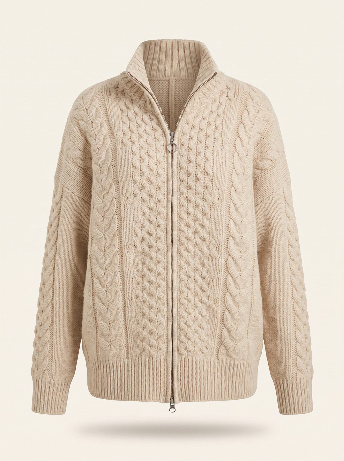Women's Cable Knit Zip-Up Cardigan – Beige – packshot