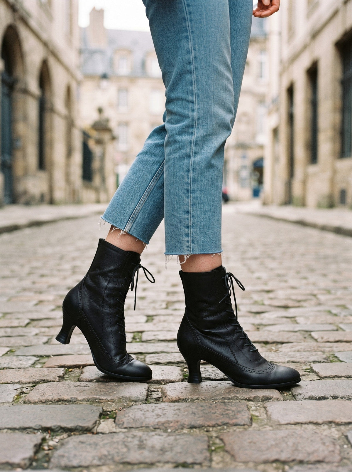Women's Victorian Lace-Up Ankle Boots – Black – lifestyle
