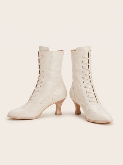 Women's Victorian Lace-Up Ankle Boots – Cream – packshot