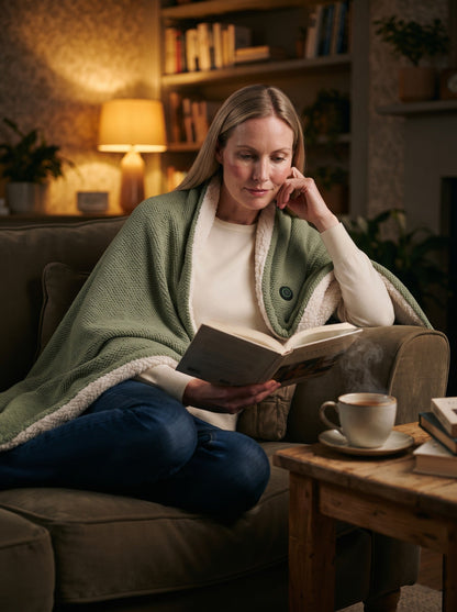 USB Heated Wearable Blanket – Sage Green – lifestyle
