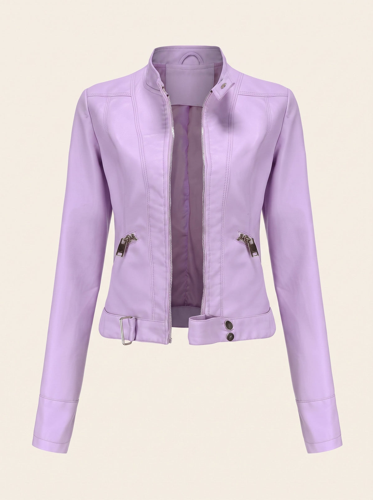 Women's Cropped Leather-Look Biker Jacket – Purple – packshot