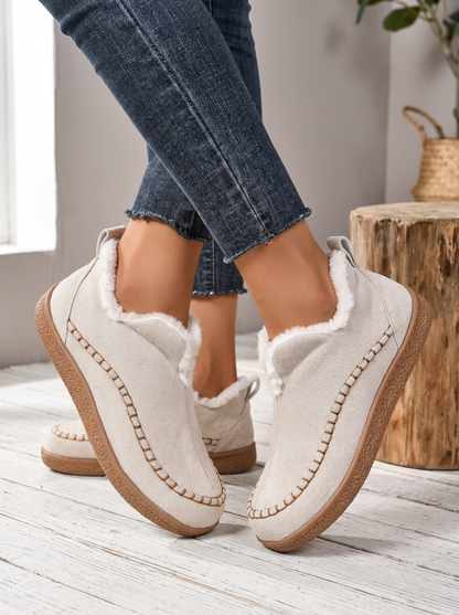 Women's Slip-On Ankle Boots – Beige – worn, on-foot view