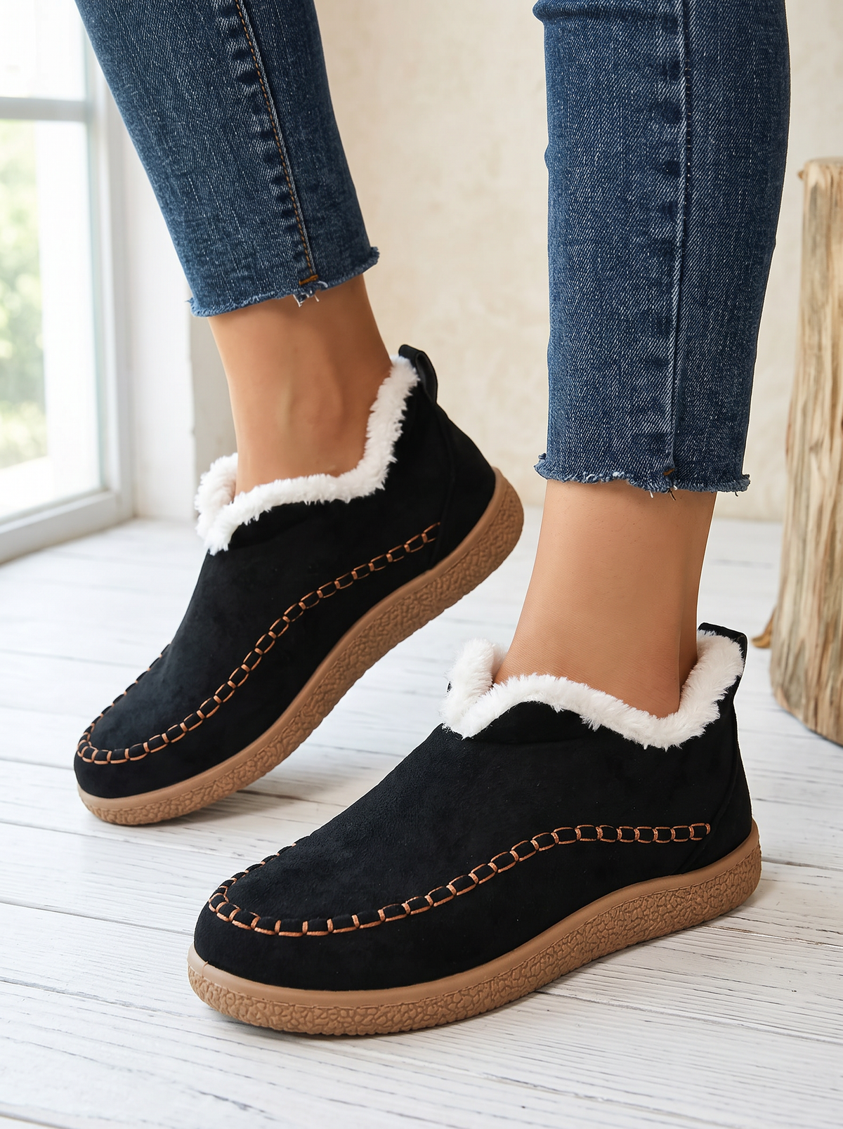 Women's Slip-On Ankle Boots – Black – worn, on-foot view