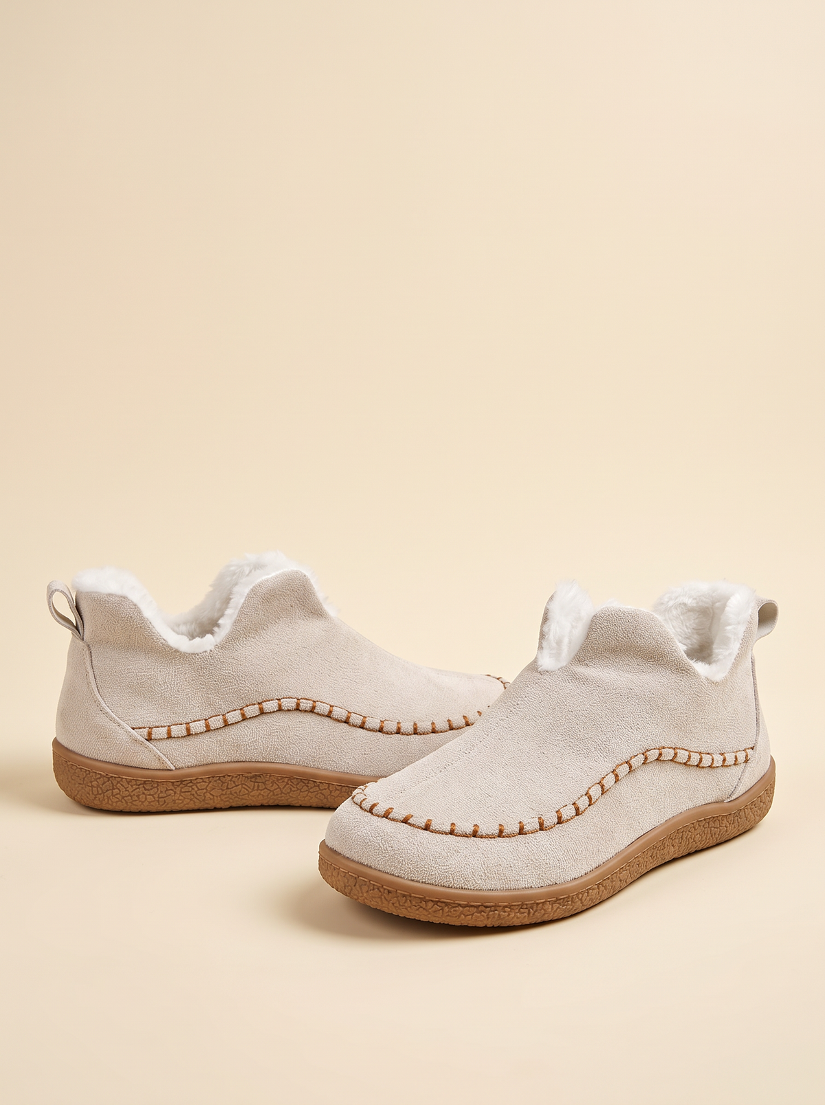 Women's Slip-On Ankle Boots – Beige – pair on plain background