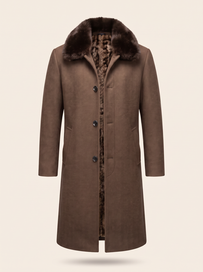 Men's Winter Coat with Faux Fur Collar – Coffee – front view on plain background