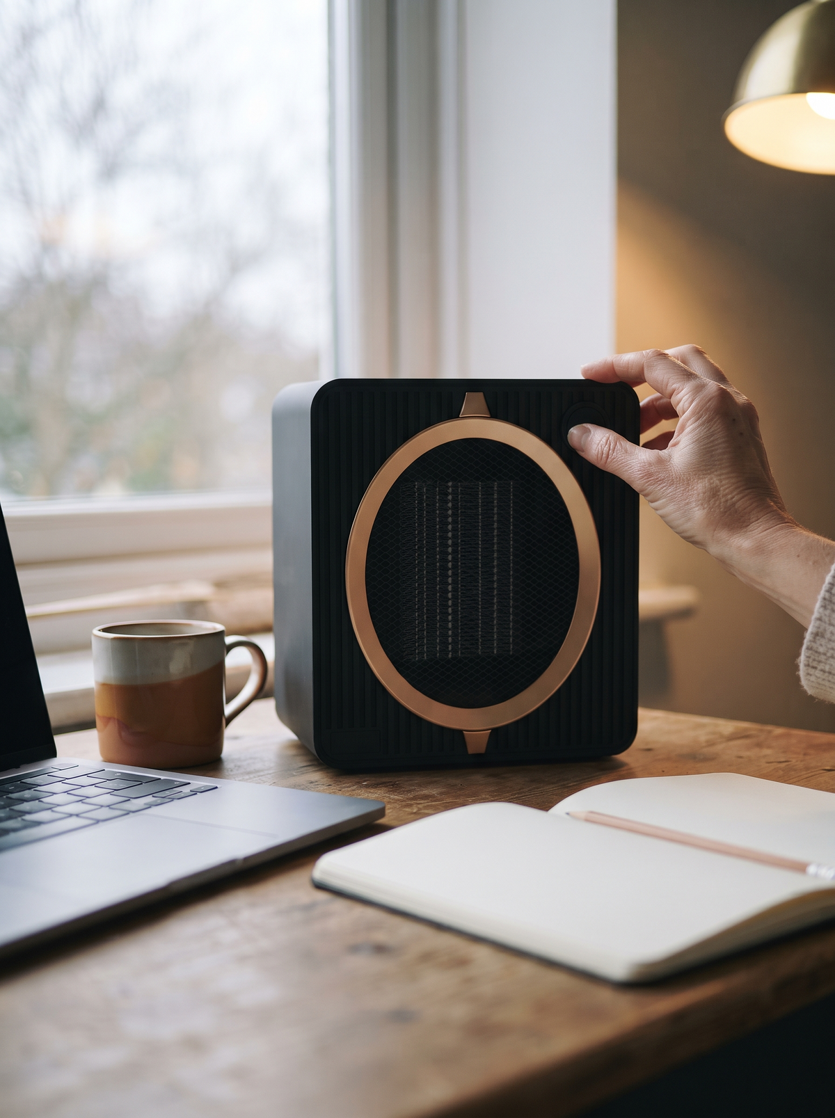 Compact Upright Fan Heater – Black – home office