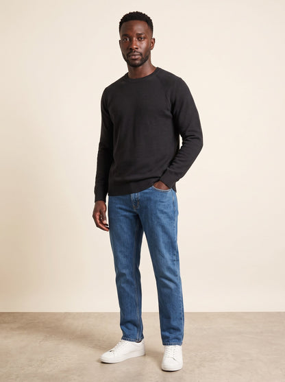 Men's Crew Neck Jumper – Black – on model