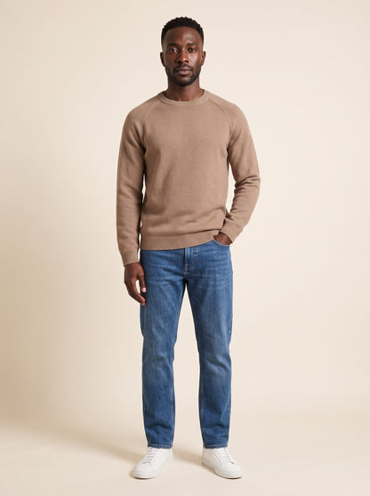Men's Crew Neck Jumper – Brown – on model