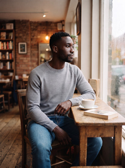 Men's Crew Neck Jumper – Grey – lifestyle café