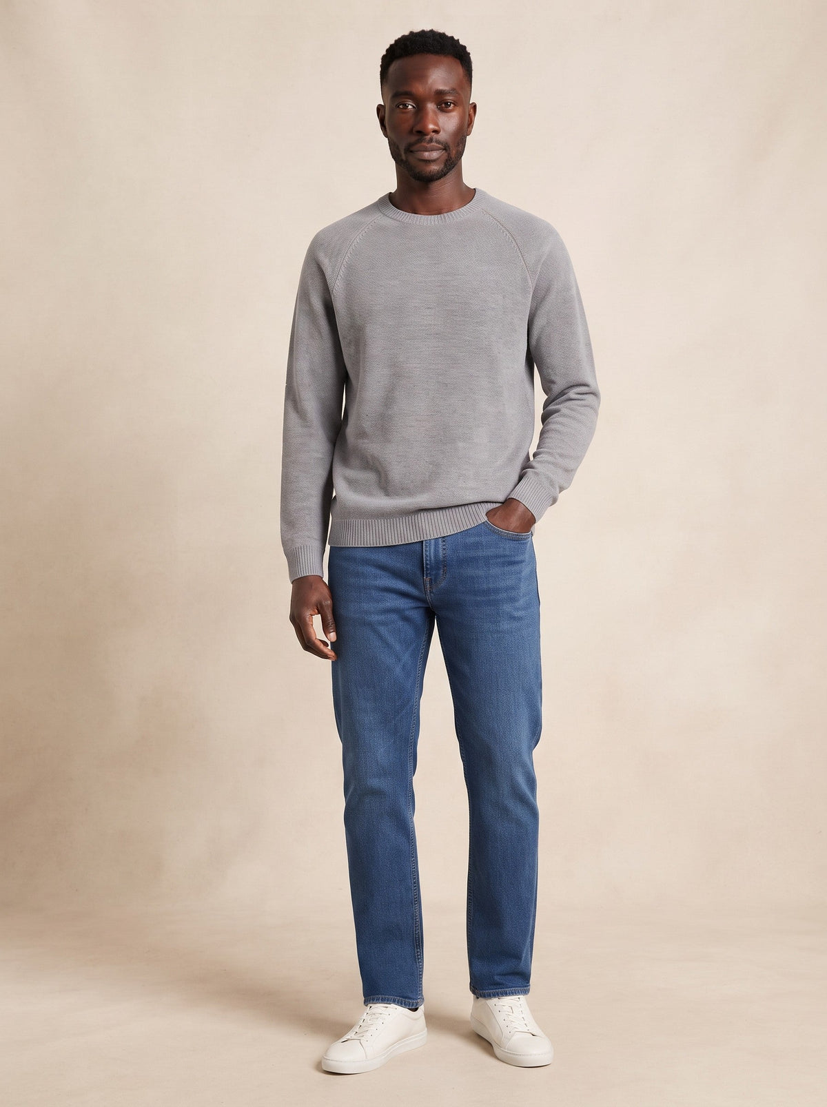 Men's Crew Neck Jumper – Grey – on model