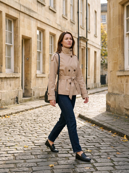Women's Cropped Trench Coat – Beige – lifestyle, Bath street