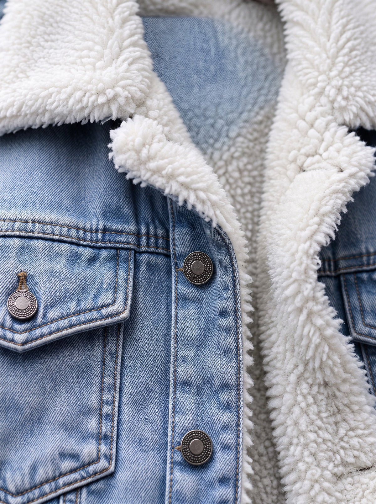 Men's Fleece Lined Denim Jacket – Light Blue – sherpa fleece collar and lining detail