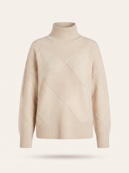 Women's Diamond Knit Turtleneck Jumper – Beige – packshot