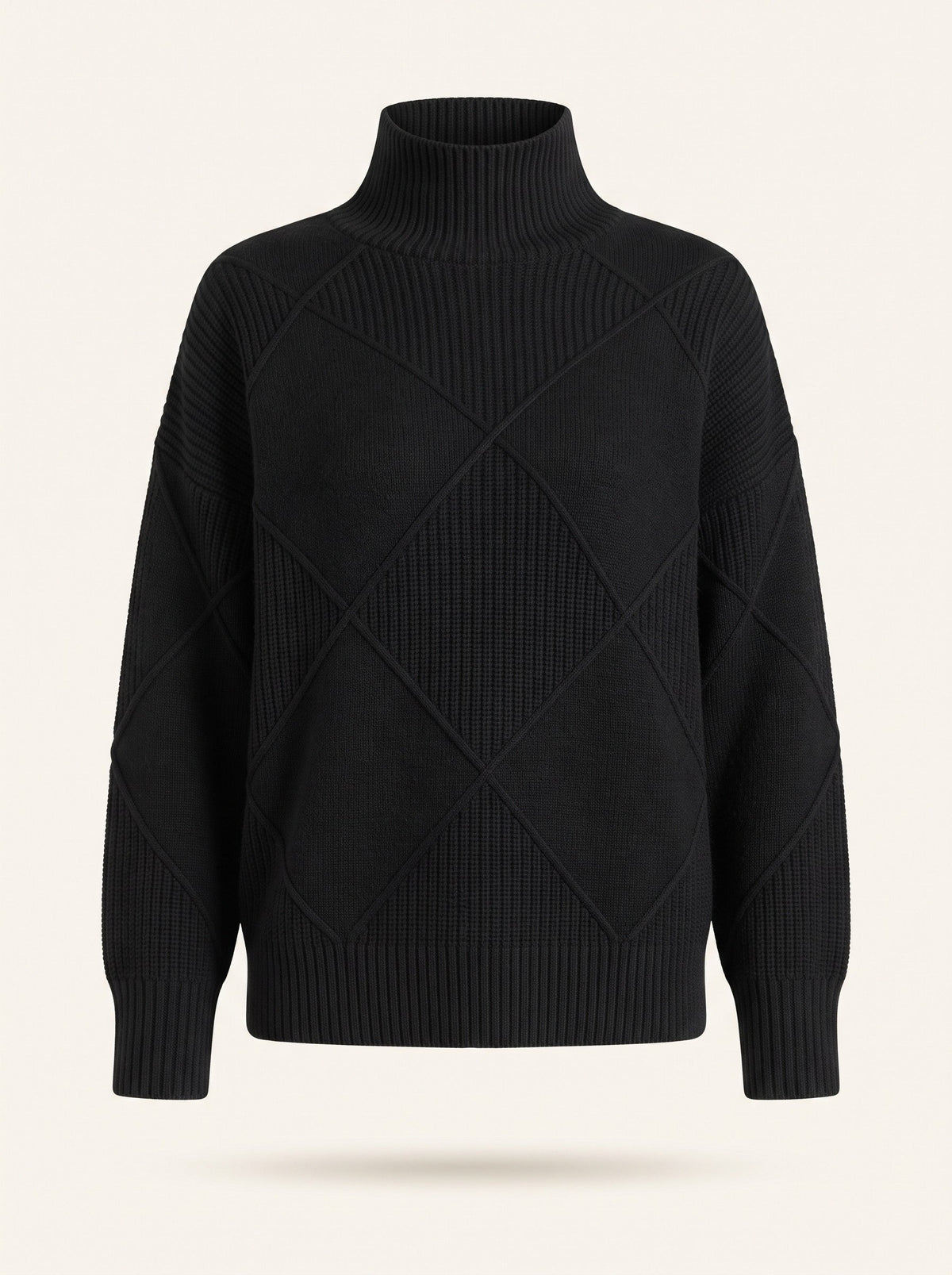 Women's Diamond Knit Turtleneck Jumper – Black – packshot