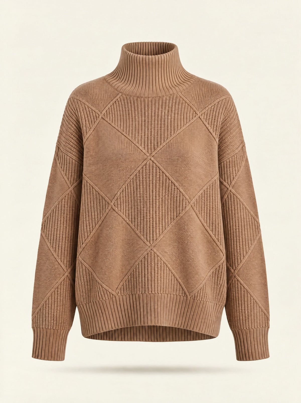 Women's Diamond Knit Turtleneck Jumper – Brown – packshot