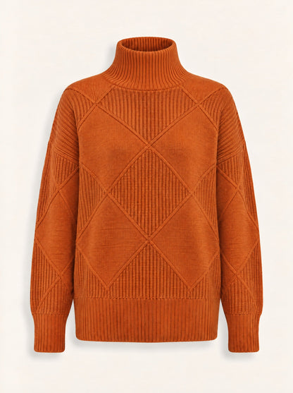 Women's Diamond Knit Turtleneck Jumper – Orange – packshot