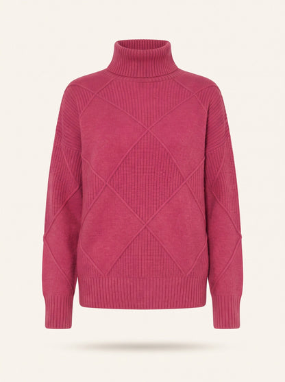 Women's Diamond Knit Turtleneck Jumper – Pink – packshot