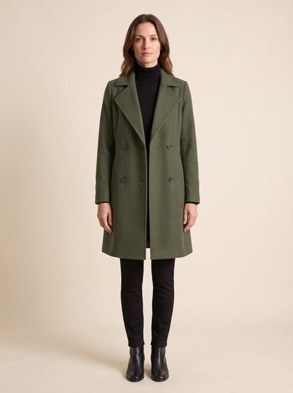 Women's Double-Breasted Wool Blend Coat – Army Green – front