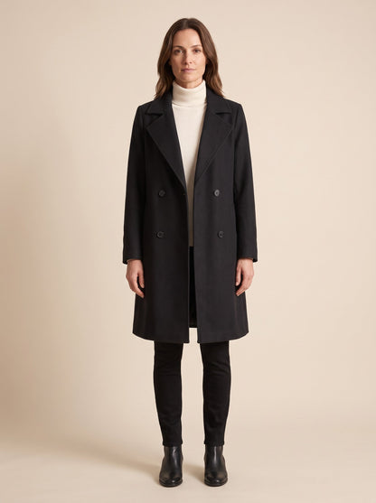 Women's Double-Breasted Wool Blend Coat – Black – front