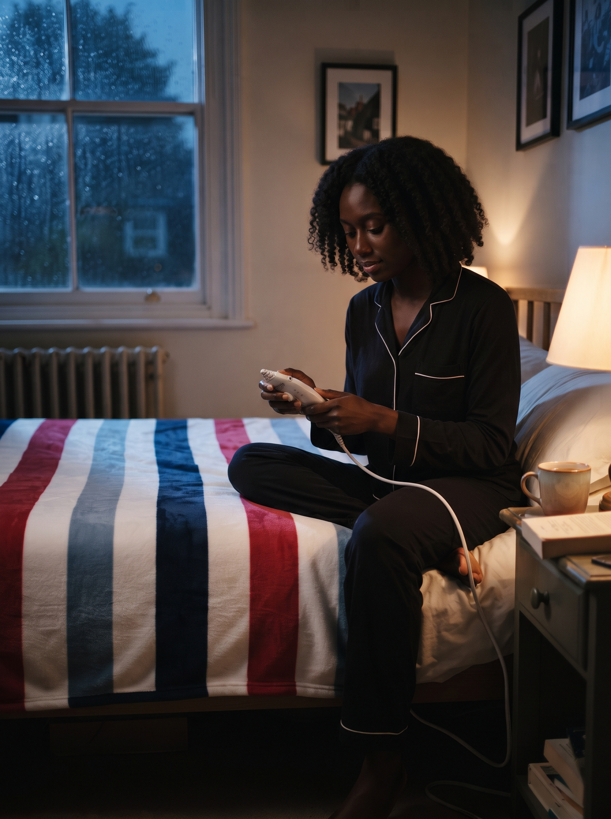 Electric Heated Blanket – Red Stripe – on bed