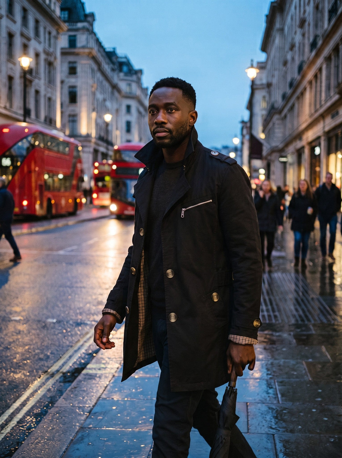 Men's Mid-Length Trench Coat – Black – lifestyle