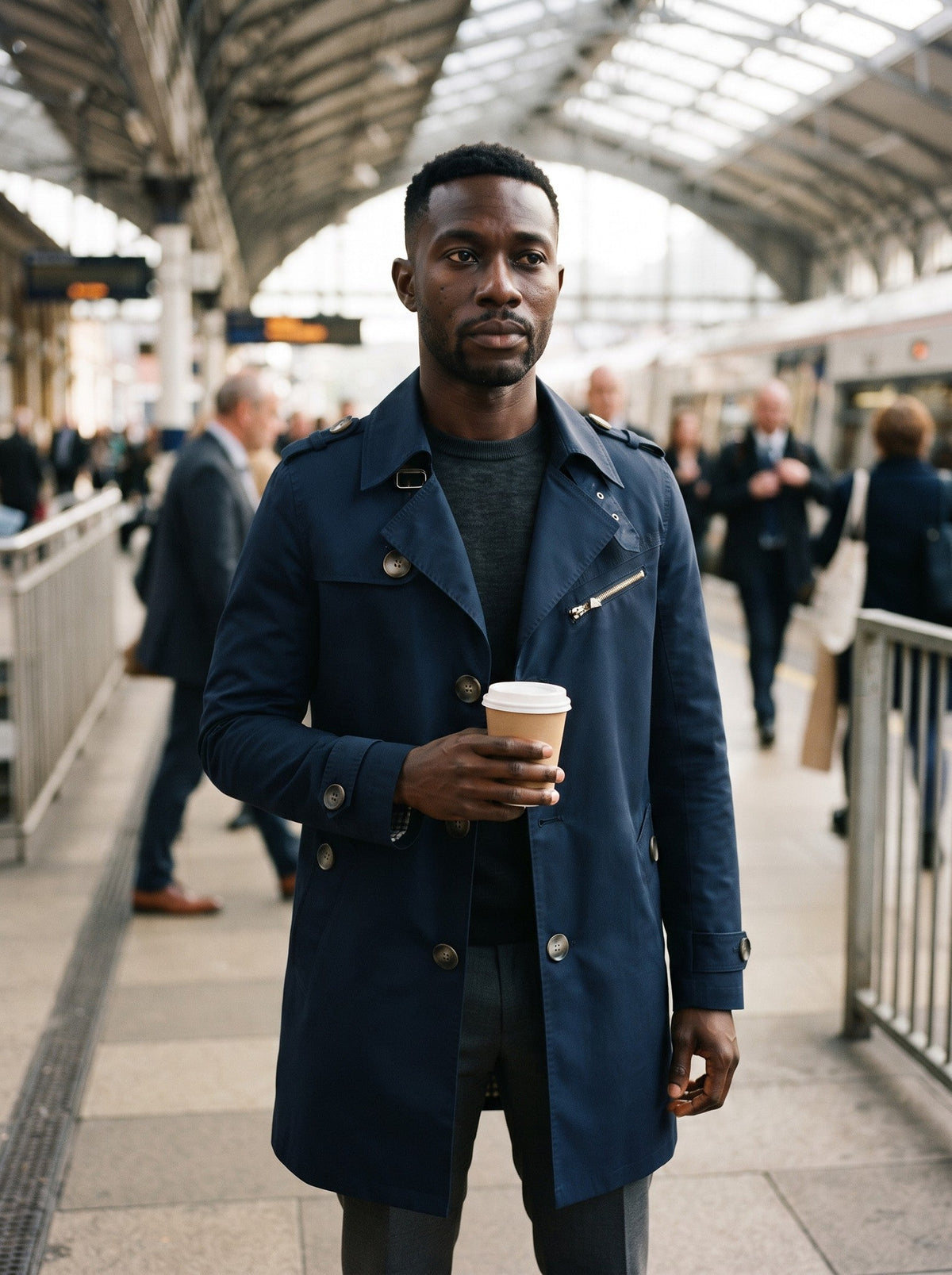 Men's Mid-Length Trench Coat – Navy – lifestyle