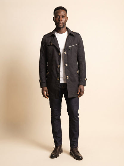 Men's Mid-Length Trench Coat – Black – on model