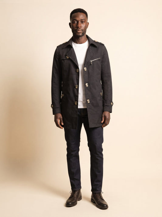 Men's Mid-Length Trench Coat – Black – on model