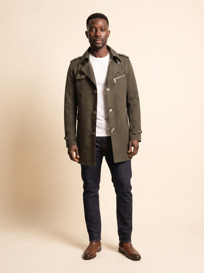Men's Mid-Length Trench Coat – Green – on model