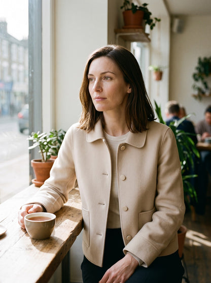 Women's Cropped Wool-Look Jacket – Beige – lifestyle
