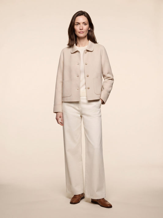 Women's Cropped Wool-Look Jacket – Beige – on model