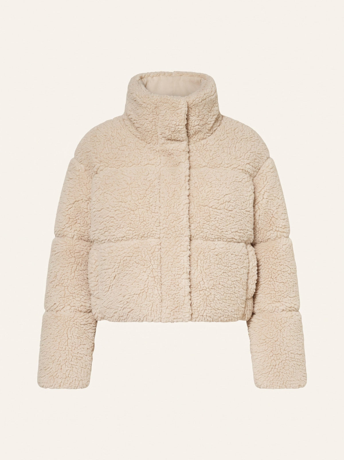 Women's Cropped Teddy Puffer Jacket – Beige – packshot