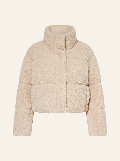 Women's Cropped Teddy Puffer Jacket – Beige – packshot