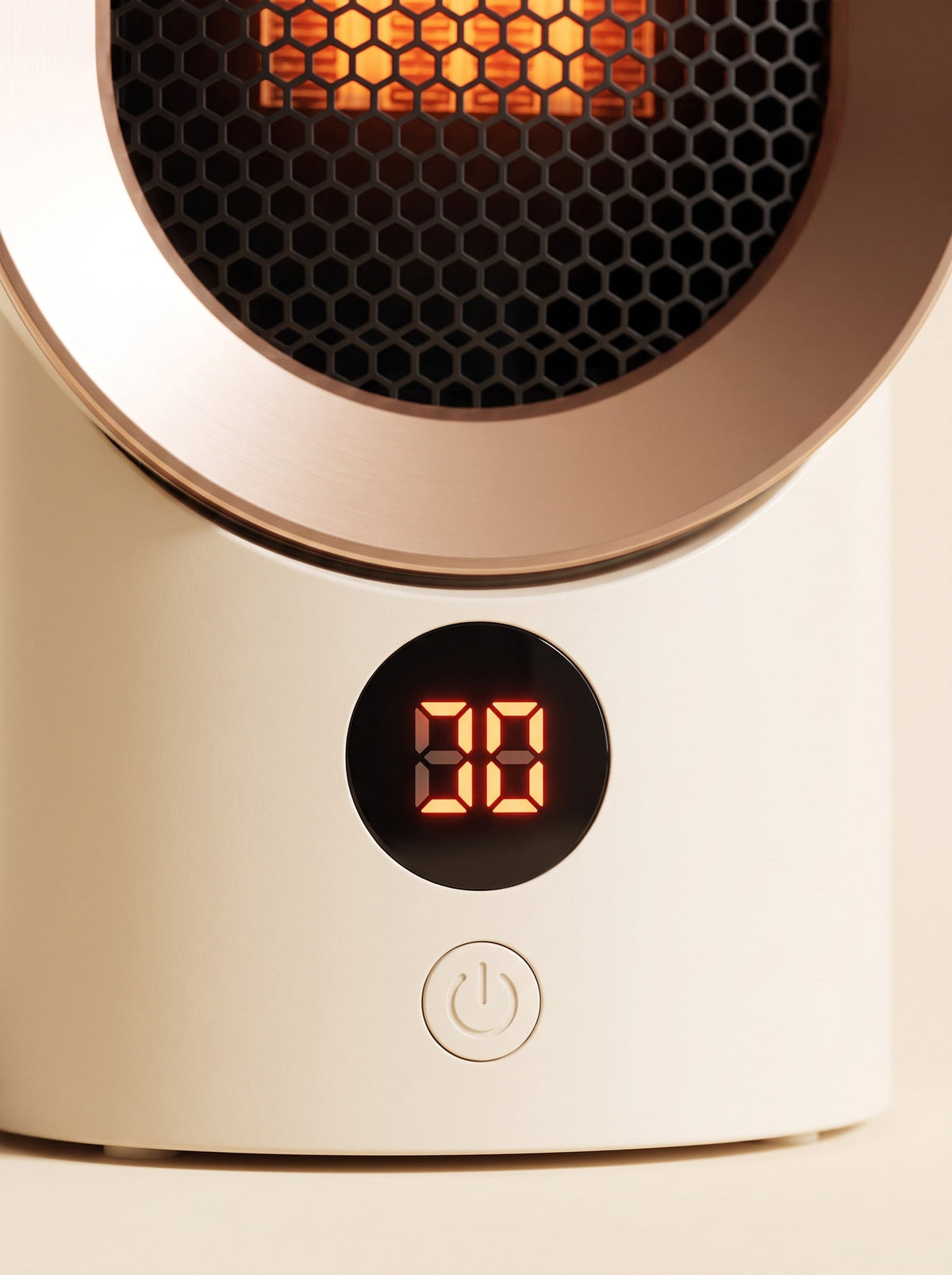 Electric Fan Heater 800 W – Cream/Gold – digital display and power button