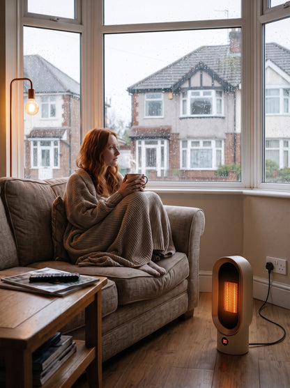 Electric Fan Heater 800 W – Cream/Gold – warming a living room
