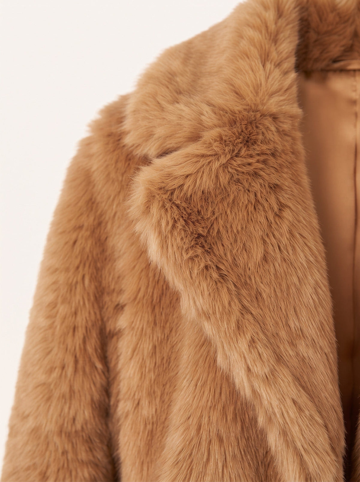 Women's Longline Faux Fur Coat – Amber Fox – plush fur and notched lapel detail