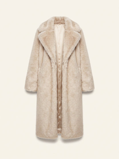 Women's Longline Faux Fur Coat – Beige – packshot